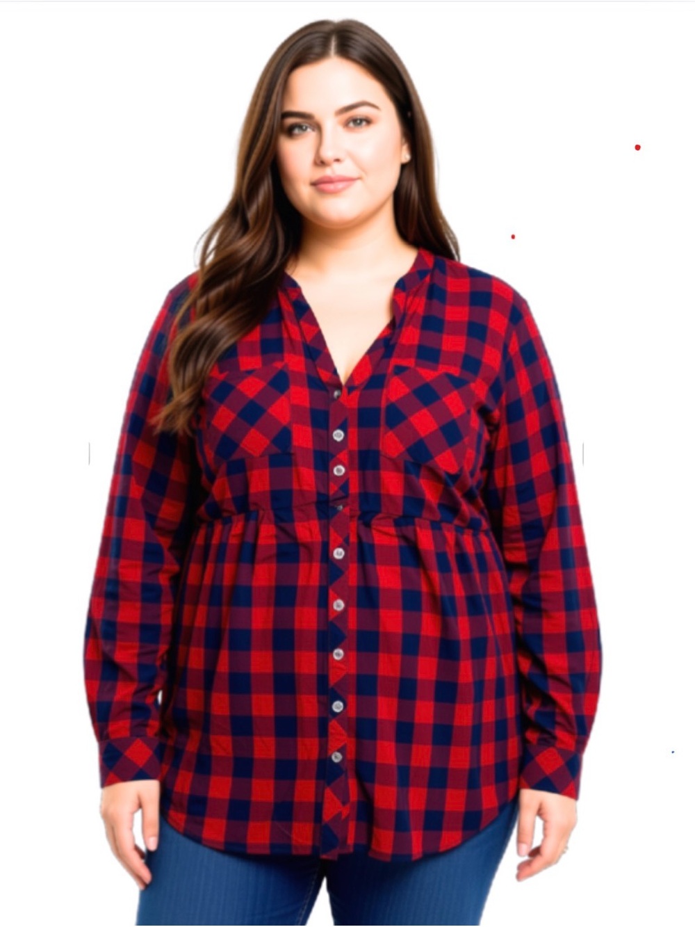 torrid Red and Navy Plaid Button-Front Tunic Shirt
